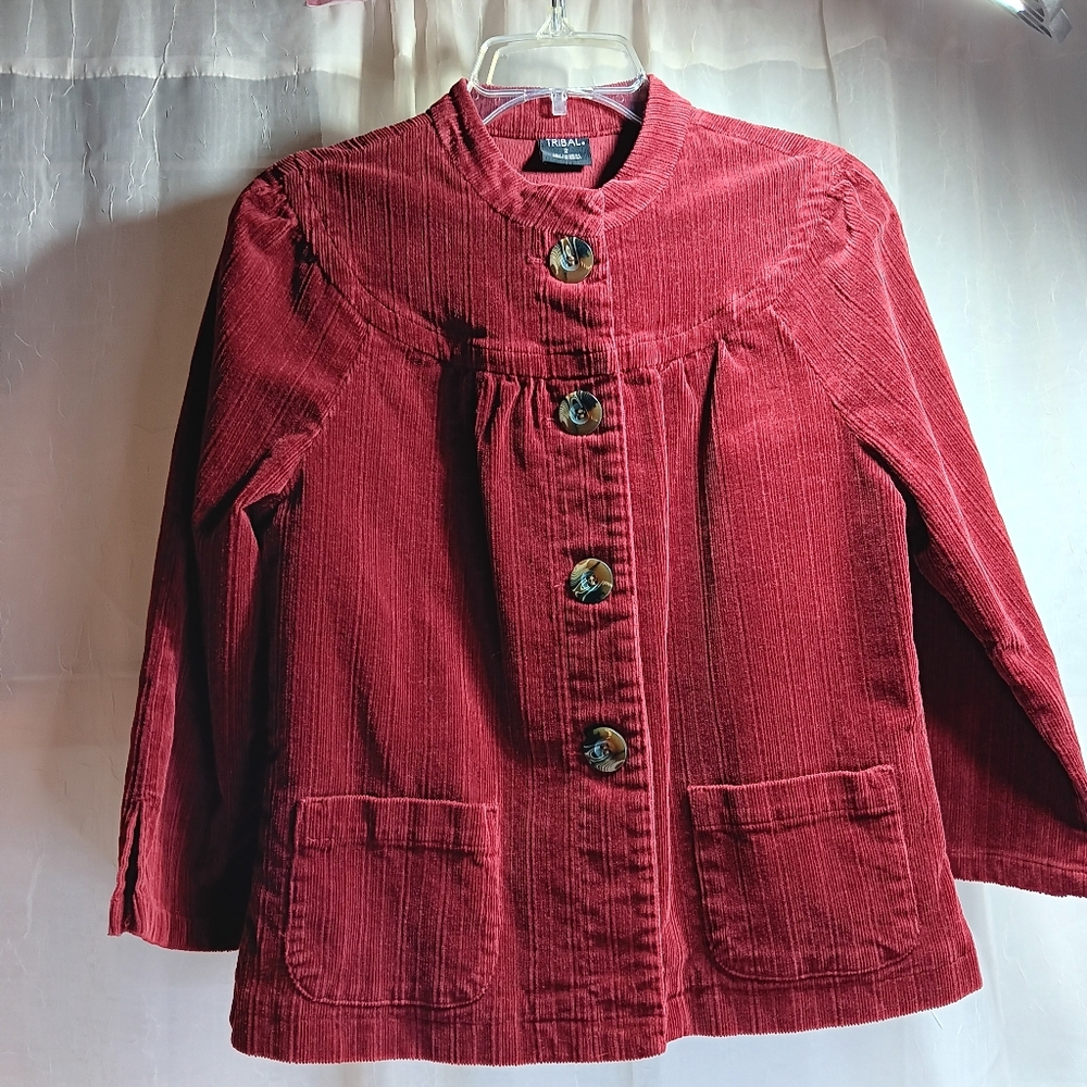 Tribal Brand Women's Corduroy Button-Up Jacket Size 2 Wine Color